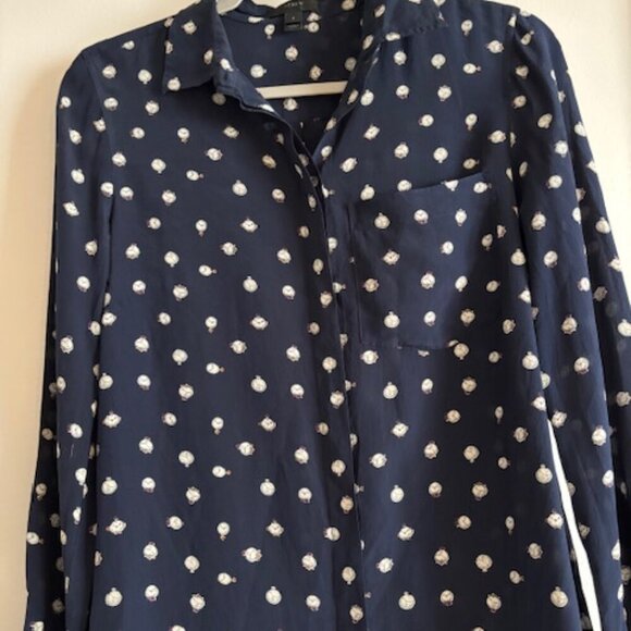 100% silk J. CREW Tick Tock Clock Silk Blouse size 2 - Picture 5 of 8